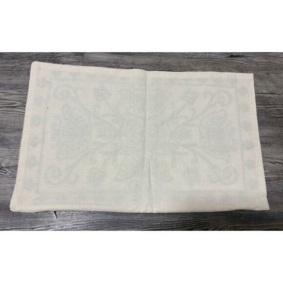 Traditional Lumbar Pillow Cover 19x12 Blue Cream Embroidered Boho Cottage Decor - Picture 3 of 6